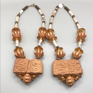 Vintage rustic tribal art to wear unusual chunky beaded statement necklace boho.